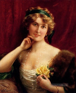  elegante Kunst - Eine elegante Dame mit einem gelben Rose Mädchen Emile Vernon